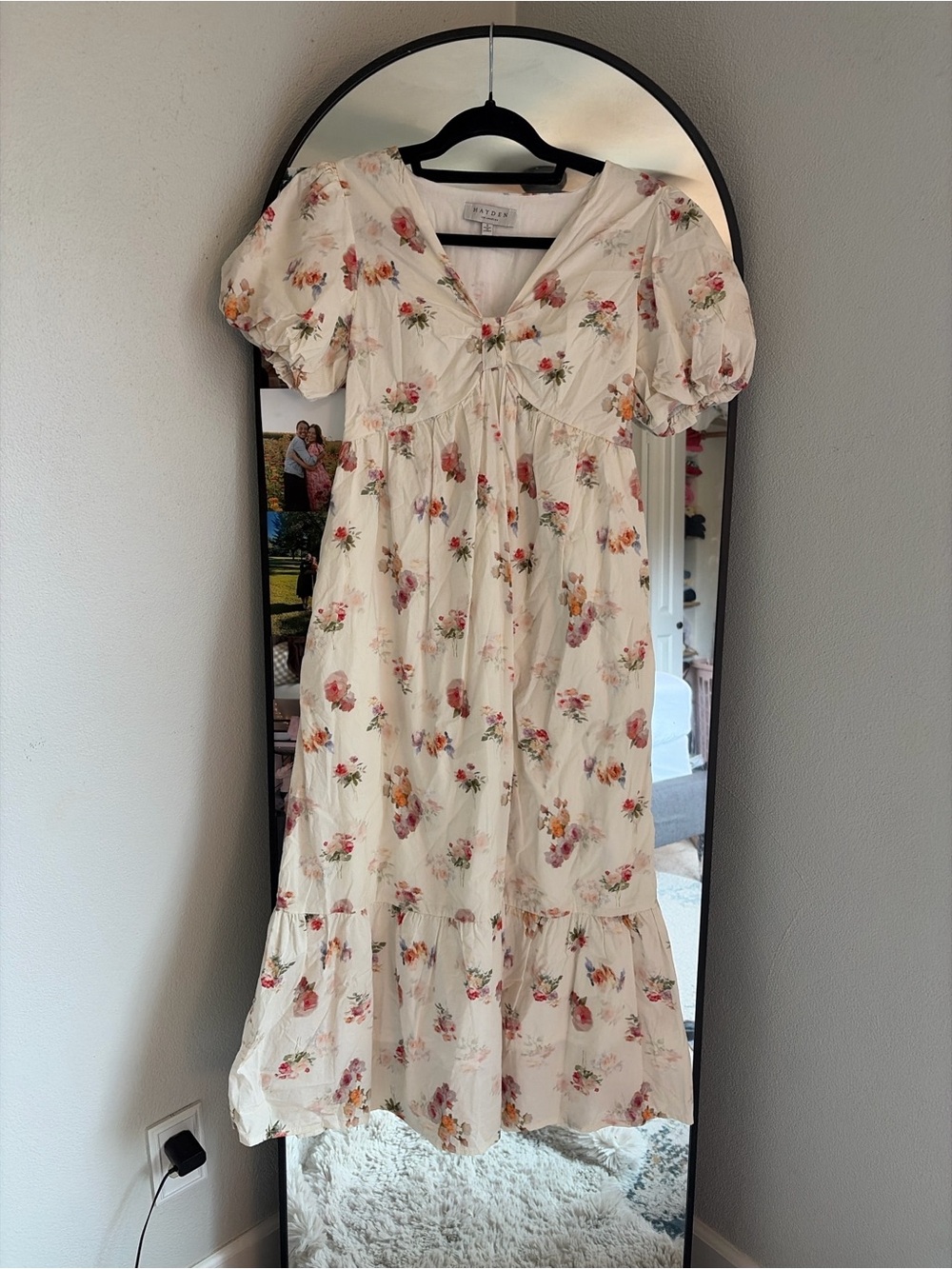 Hayden Ivory Midi Dress with Pink & Orange Floral Print